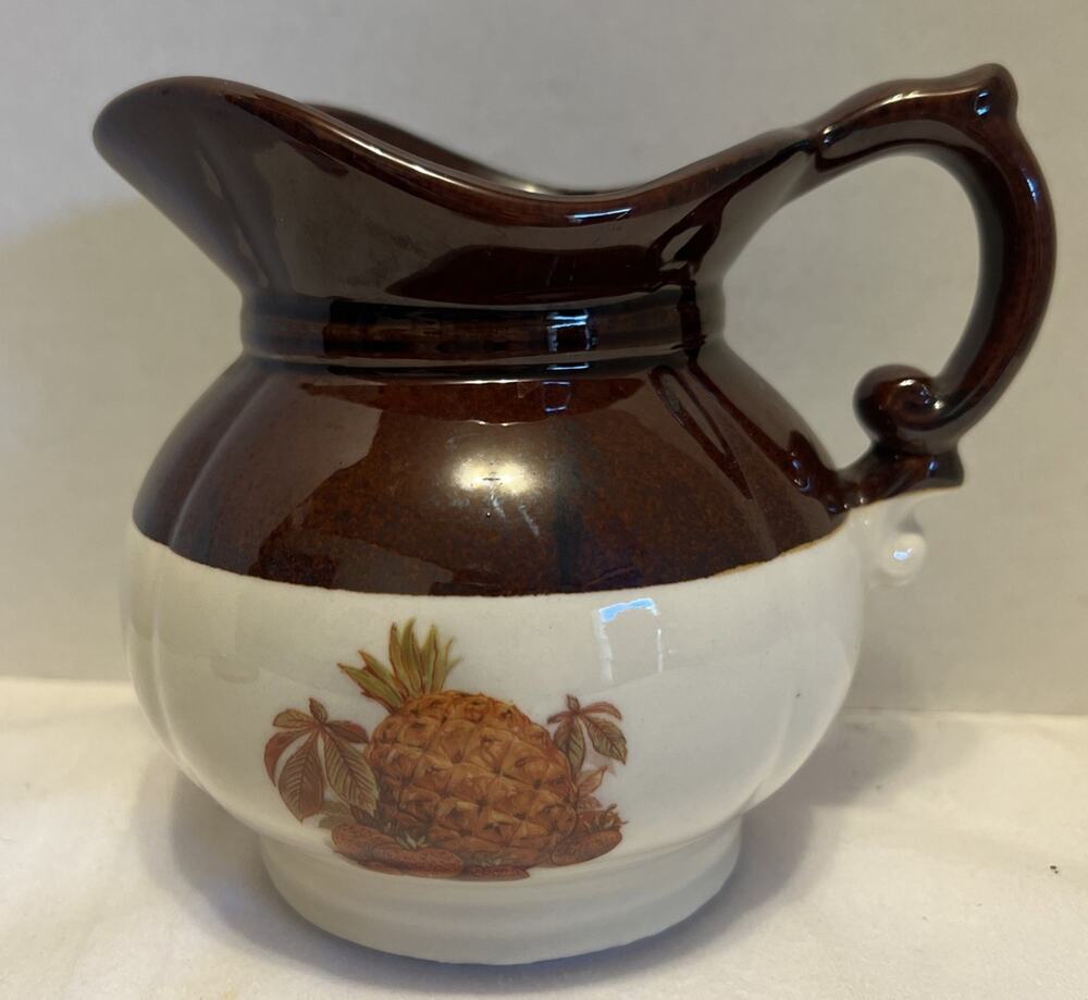 Vintage McCoy Pottery 5" Pitcher #7528 with Pineapple/Strawberries Tan/Brown